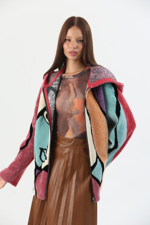 Mila Mixed Color Shearling Jacket (2) - 2