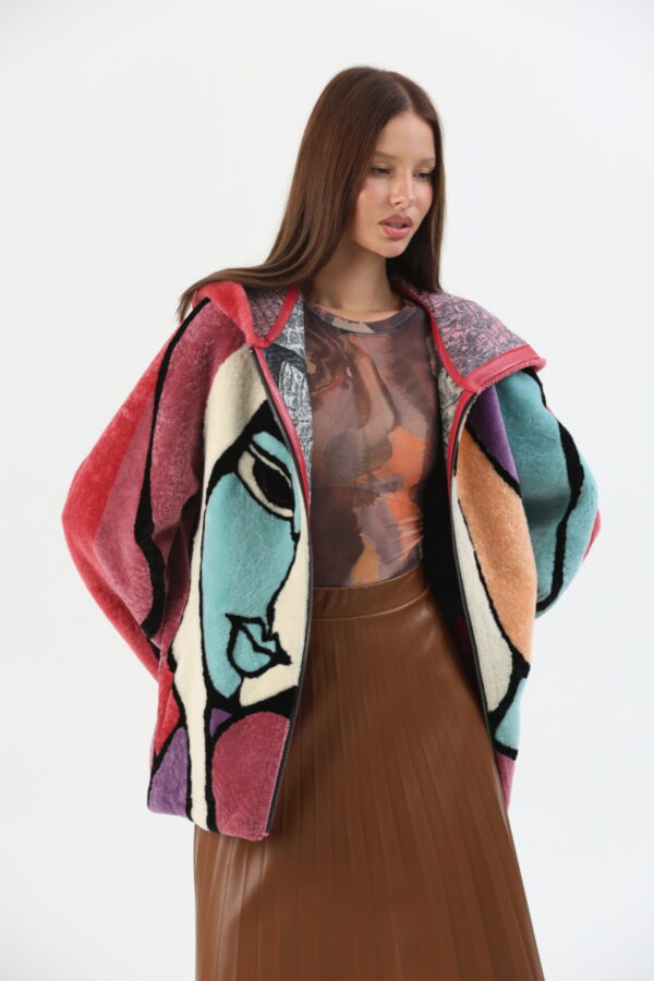Mila Mixed Color Shearling Jacket (3) - 4