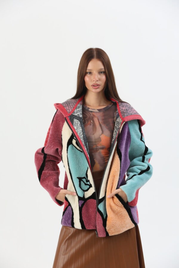 Mila Mixed Color Shearling Jacket (4) - 5