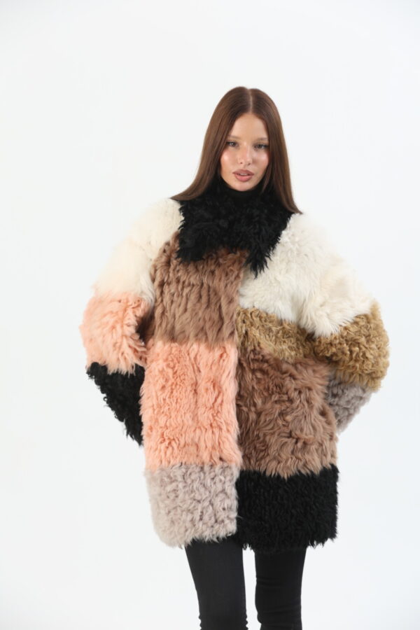 Sequoia Mixed Color Patchwork Shearling Coat (14) - 10
