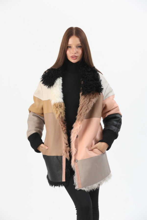 Sequoia Mixed Color Patchwork Shearling Coat (20) - 14