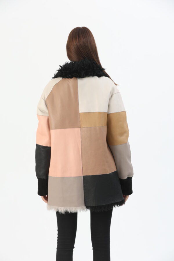 Sequoia Mixed Color Patchwork Shearling Coat (23) - 16